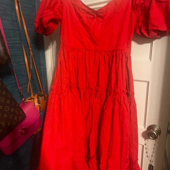 Anthro ATSU Dress Women 10P Red Off-The-Shoulder Preppy Poplin Sundress - Picture 8 of 16